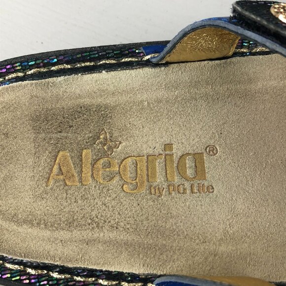 ALEGRIA Women's 38 (8-8.5) Venus Multicolor Gleam Leather Strappy Wedge Sandals - Picture 11 of 13